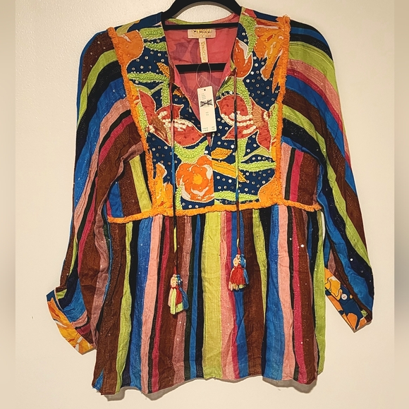 Anthropologie Verb by Pallavi Singhee Floral Beaded Babydoll Blouse NWT - Picture 9 of 10